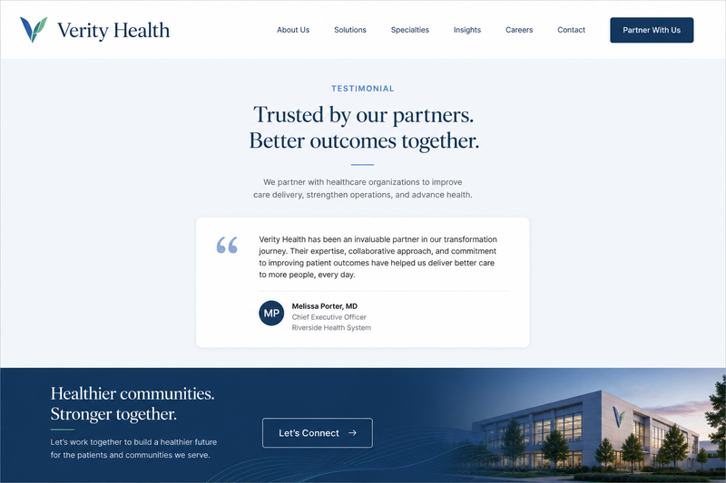 Verity Health website screenshot